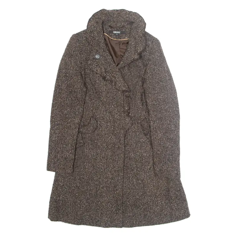 Dkny Womens Overcoat Jacket Brown Wool M 1