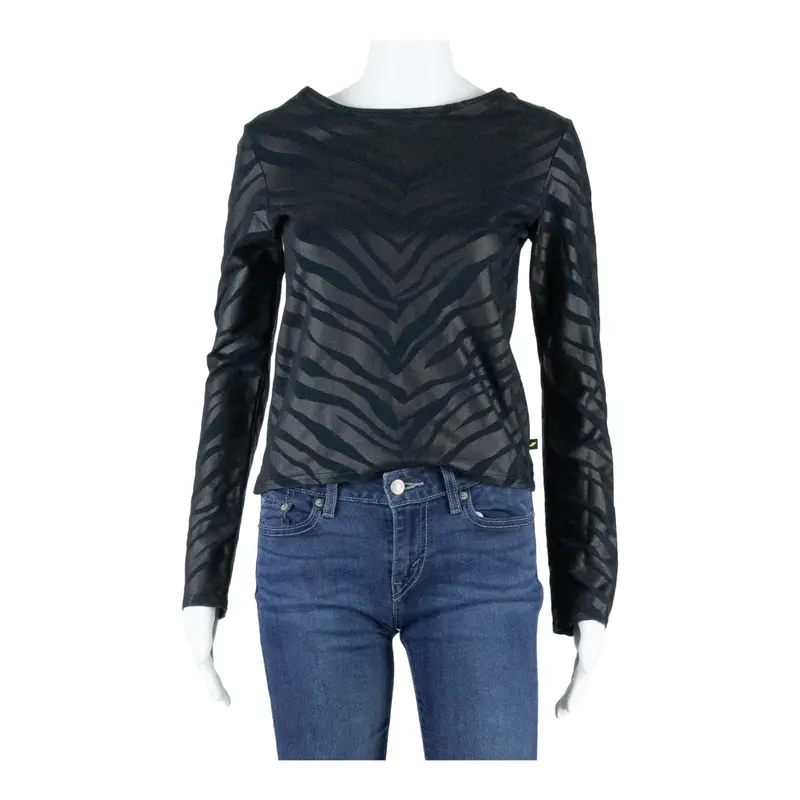 Dkny Womens Printed Top Brown Long Sleeve Animal Print M 1