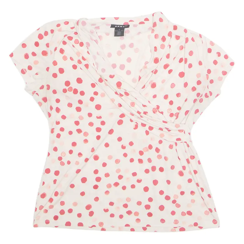 Dkny Womens Printed Top Pink V-Neck Spotted Xl 1