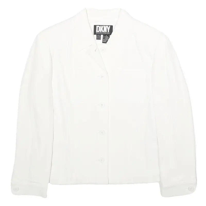 Dkny Womens White Jacket Uk 8 Viscose Blend Button Classic Plain Elegant 1