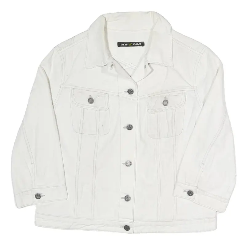 Dkny Womens White Jacket Xl Cotton Blend Button Plain Stylish Casual Durable 1