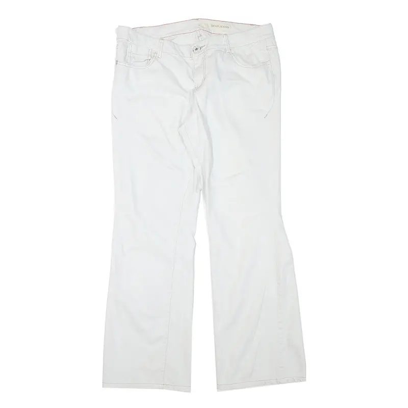 Dkny Womens White Relaxed Flared Denim Cotton Blend Light Wash Jeans W36 L31 1