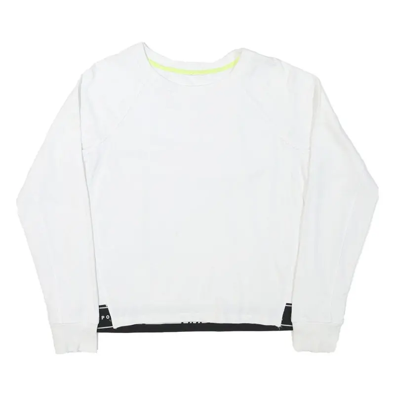 Dkny Womens White Sweatshirt Crew Neck L Sport Hem Logo Trim 1