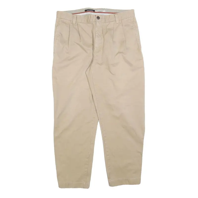 Dockers Mens Cotton Blend Beige Classic Trousers W34 L28 Casual Zip Pocket 1