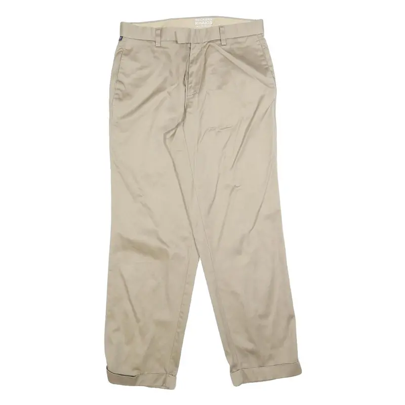 Dockers Mens Cotton Blend Beige Regular Straight Trousers W30 L30 Casual Smart 1