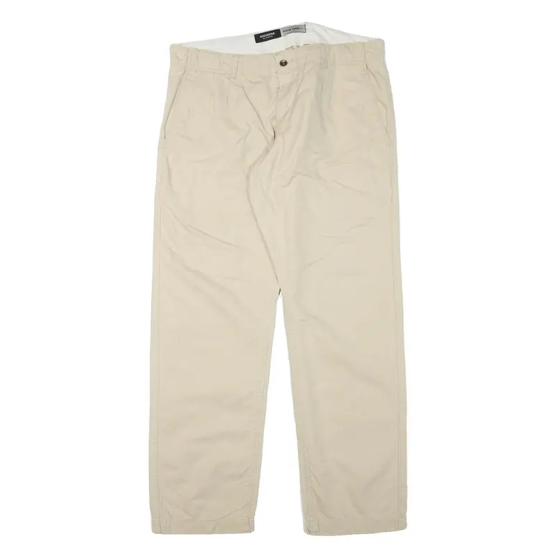 Dockers Mens Cotton Blend Beige Relaxed Straight Trousers W37 L32 Casual Wear 1