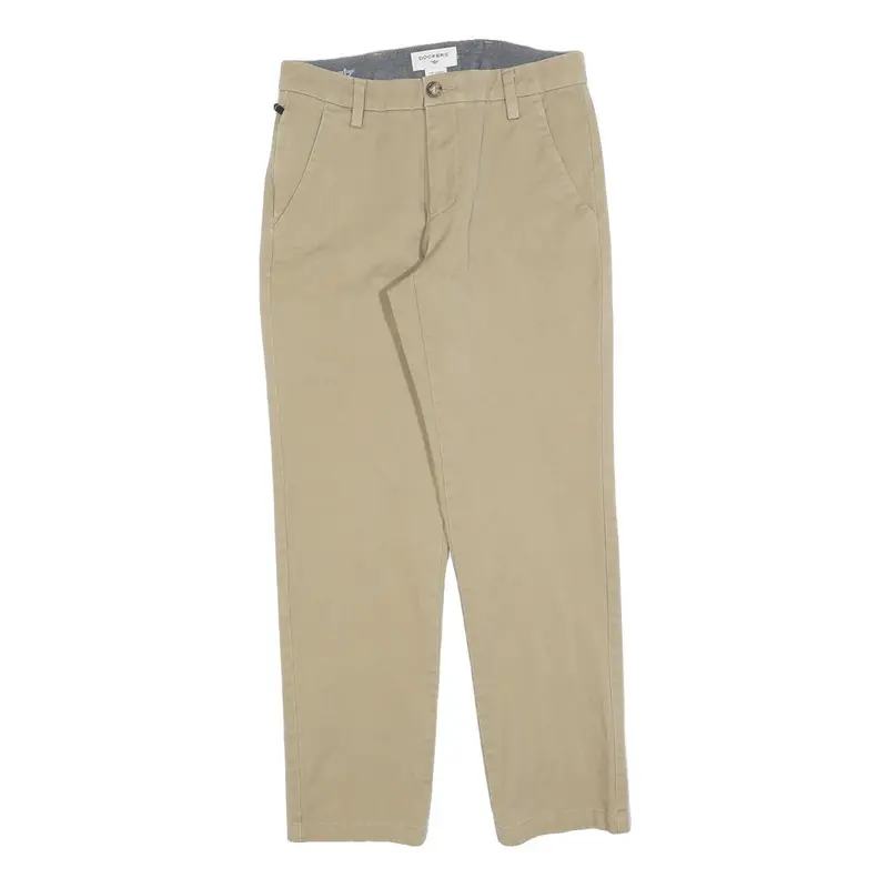 Dockers Mens Cotton Blend Beige Slim Straight Trousers W28 L27 Classic Zip 1