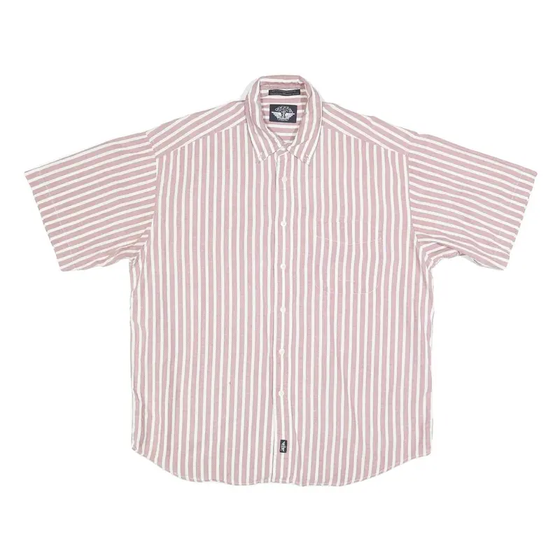 Dockers Mens Pink & White Striped Cotton Shirt L Button Collar Casual Summer 1