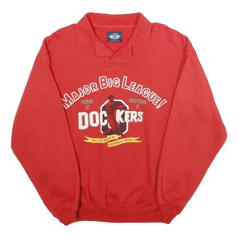 Dockers Mens Red Major Big League Polo Collar S Baseball Sweatshirt 1