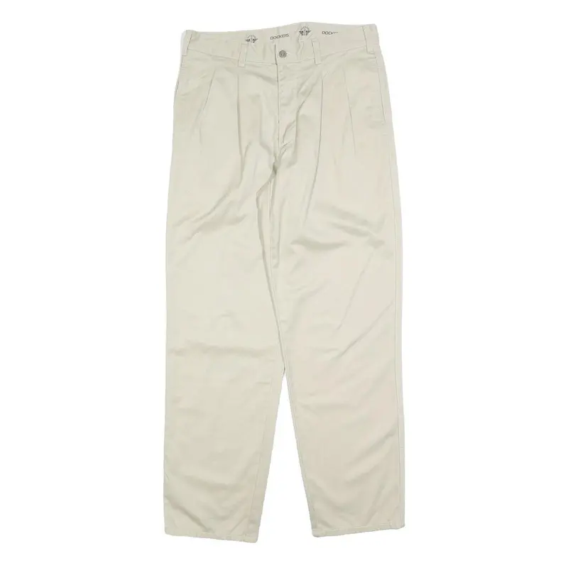 Dockers Mens Regular Fit Beige Cotton Blend Zip Trousers W33 L32 Classic 1