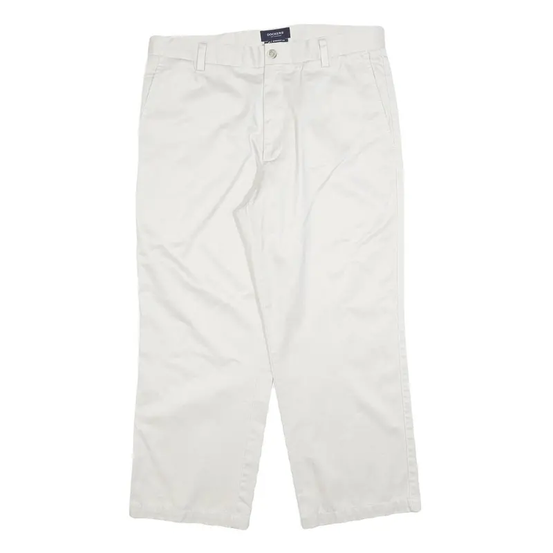 Dockers Mens Regular White Cotton Blend Trousers W34 L26 Zip Closure Classic Fit 1