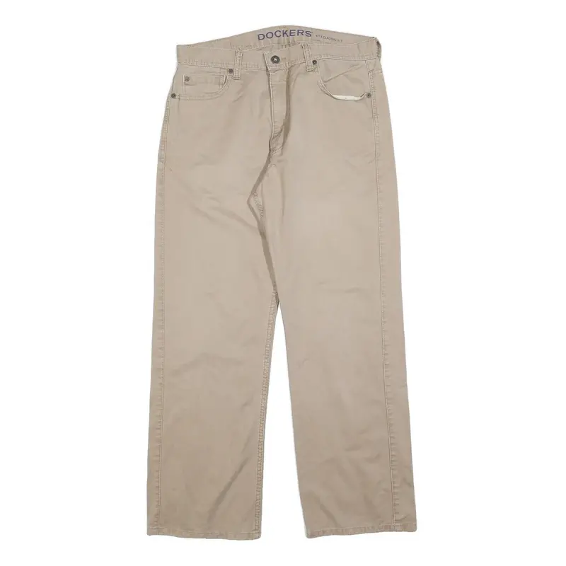 Dockers Mens Relaxed Beige Cotton Blend Trousers W32 L30 Casual Classic Fit 1