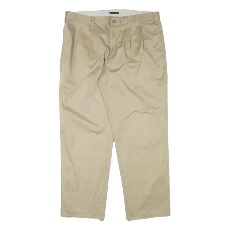 Dockers Mens Relaxed Beige Cotton Blend Trousers W38 L30 Zip Closure 1