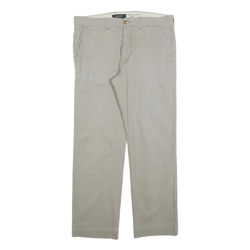 Dockers Mens Slim Cotton Blend Beige Slim Fit Trousers W35 L30 Casual Smart Wear 1