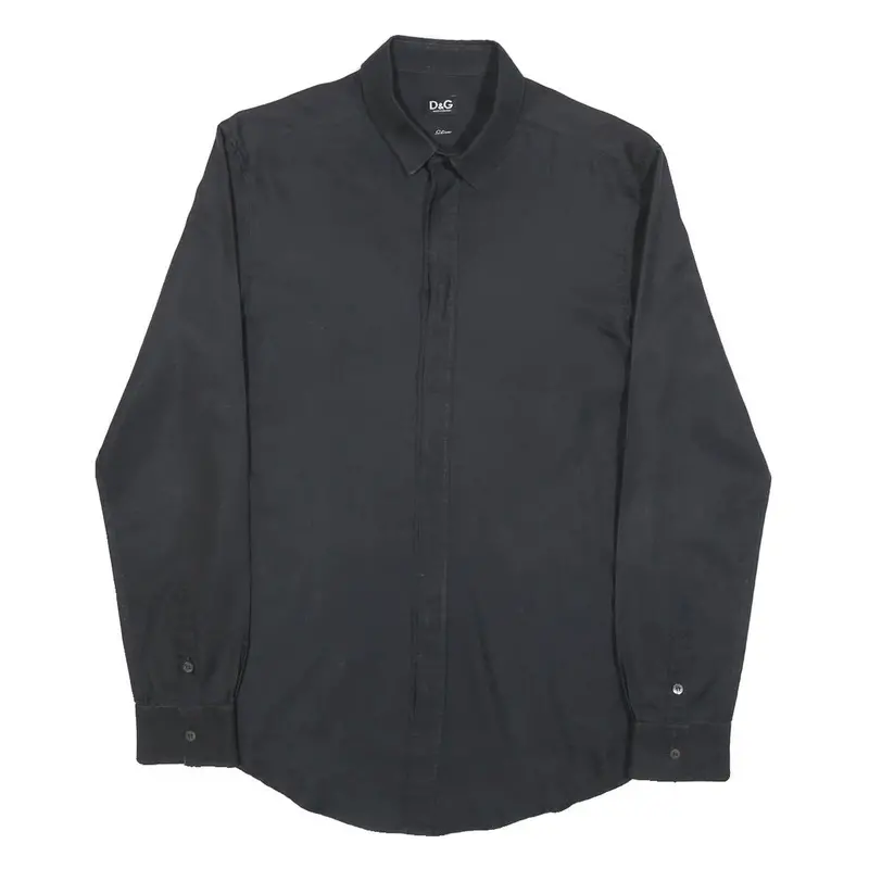 Dolce & Gabbana Mens Black Plain Shirt S Long Sleeve Luxury Button Collar 1