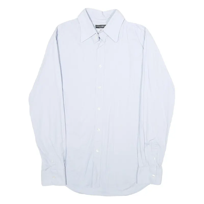 Dolce & Gabbana Mens Blue Plain Shirt M Luxury Cotton Blend Long Sleeve Button 1