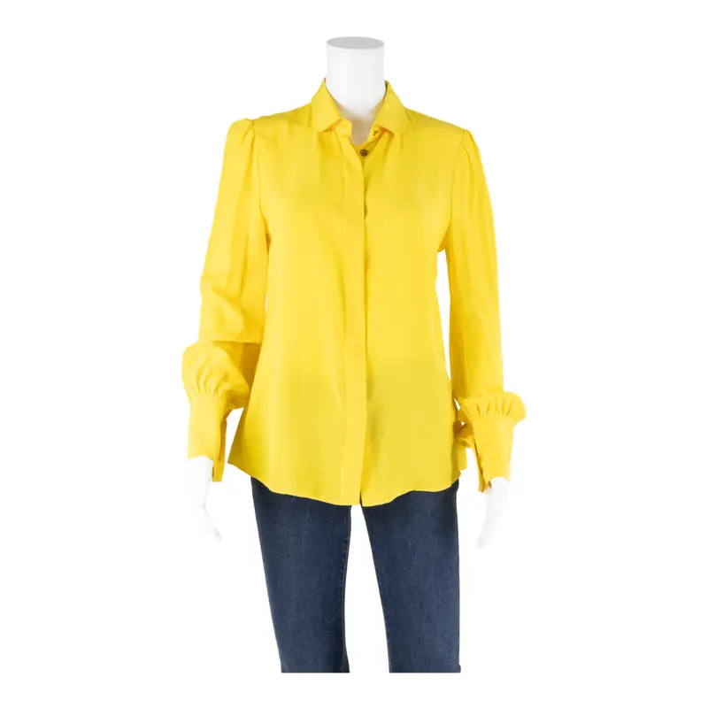 Dolce & Gabbana Womens Blouse Shirt Yellow Collared Long Sleeve Silk S 1