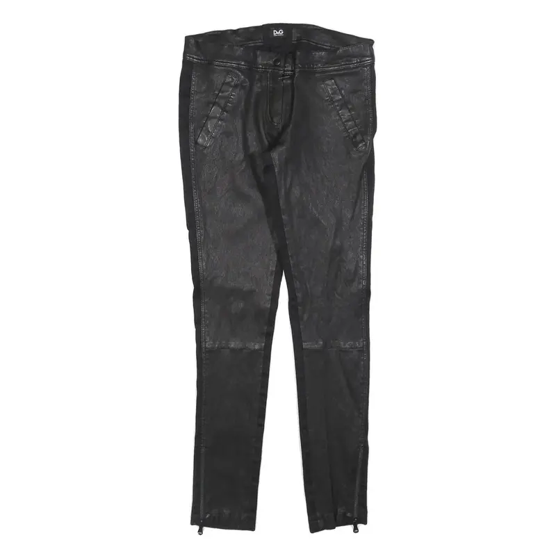 Dolce & Gabbana Womens Leather Black Slim Skinny Trousers W28 L30 Stylish Zip 1