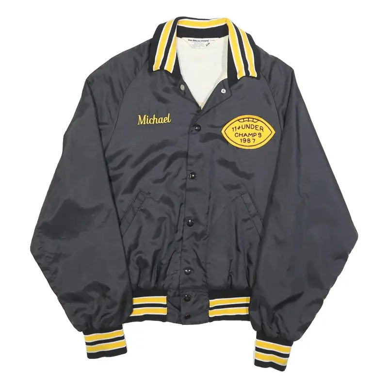 Don Allerson Mens Black & Yellow Varsity Button Jacket S Nylon Embroidered 1987 1
