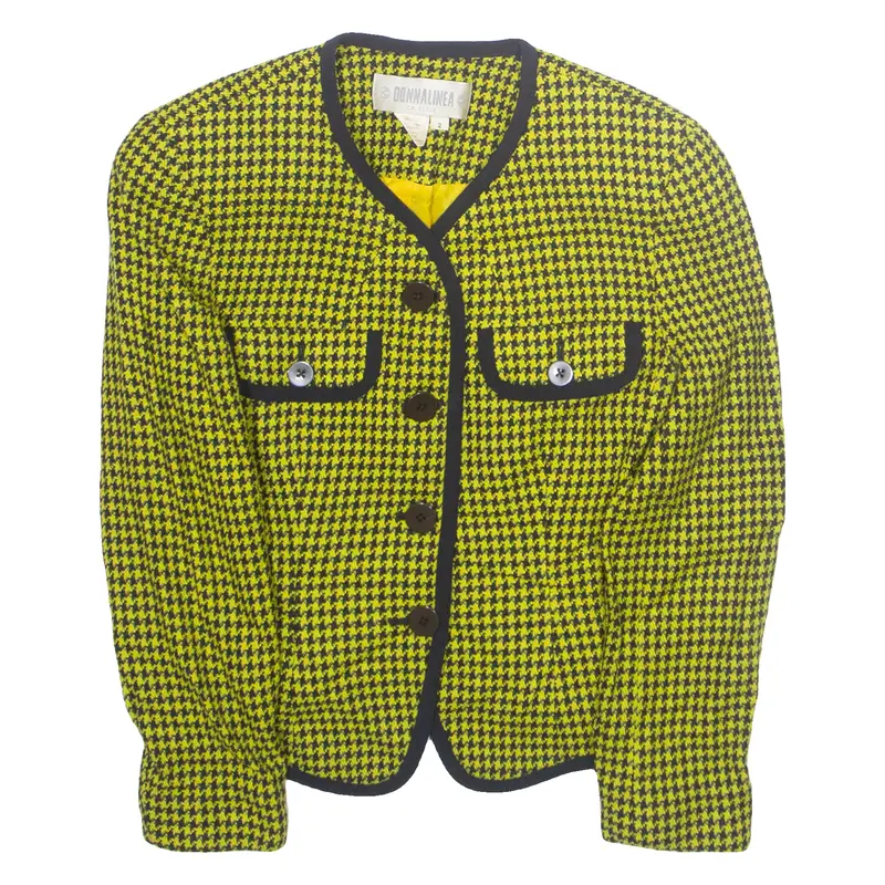 Donna Linea Womens Blazer Jacket Yellow Wool Houndstooth S 1