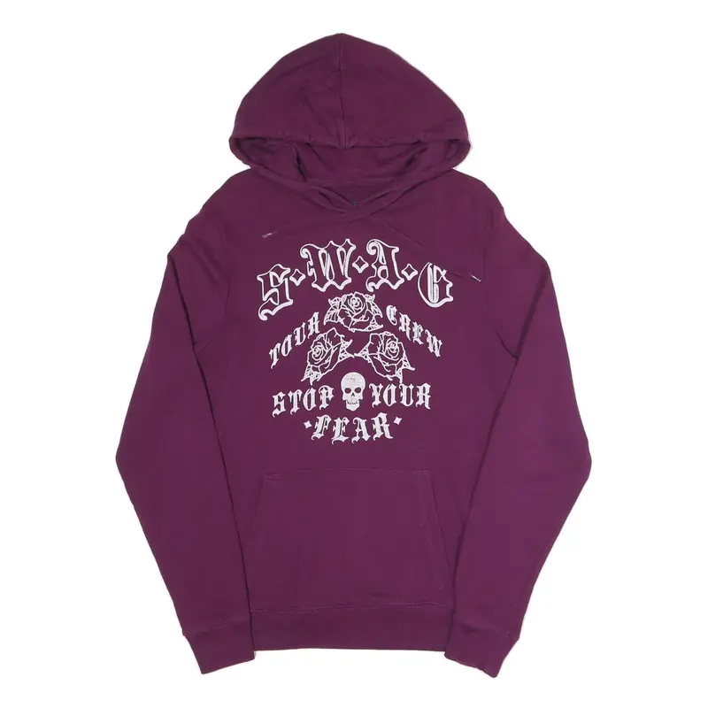 Down Up Womens Purple Hoodie S Swag Tour Crew Graphic Cotton Blend Pullover 1