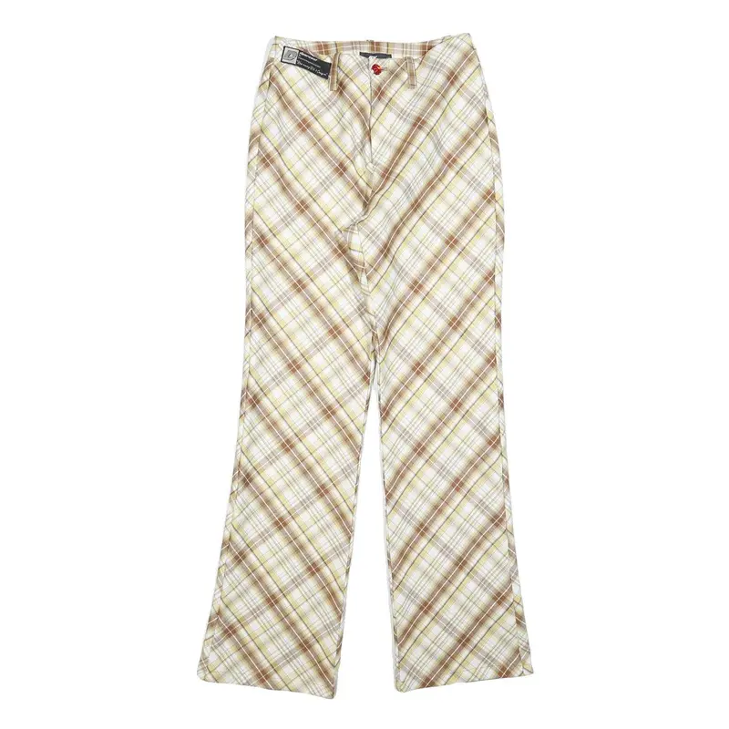 Dpercent Womens Polyester Blend Beige & Brown Slim Straight Trousers W26 L32 1