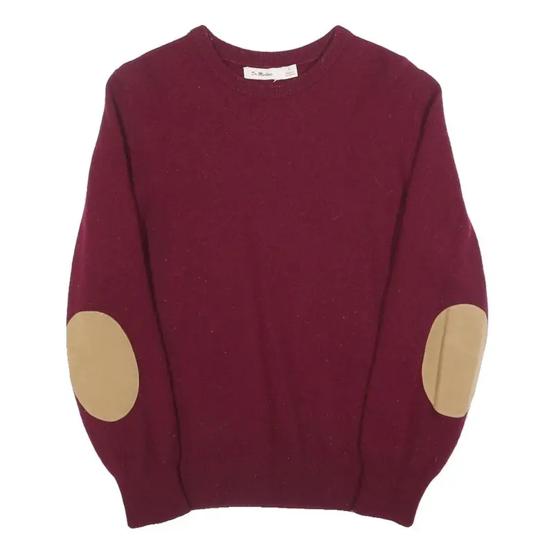 Dr Martens Boys Maroon Plain Wool Jumper Crew Neck Basic Knit L Elbow Patch 1