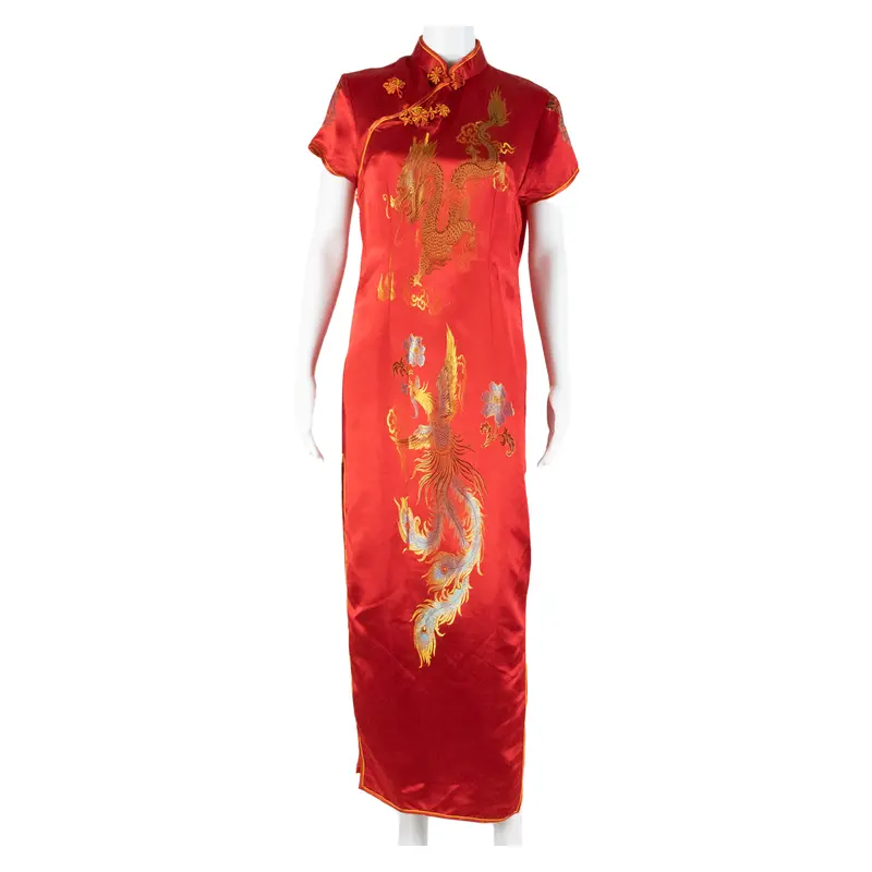 Dragon Womens Shift Dress Red Crazy Pattern Short Sleeve Long M 1