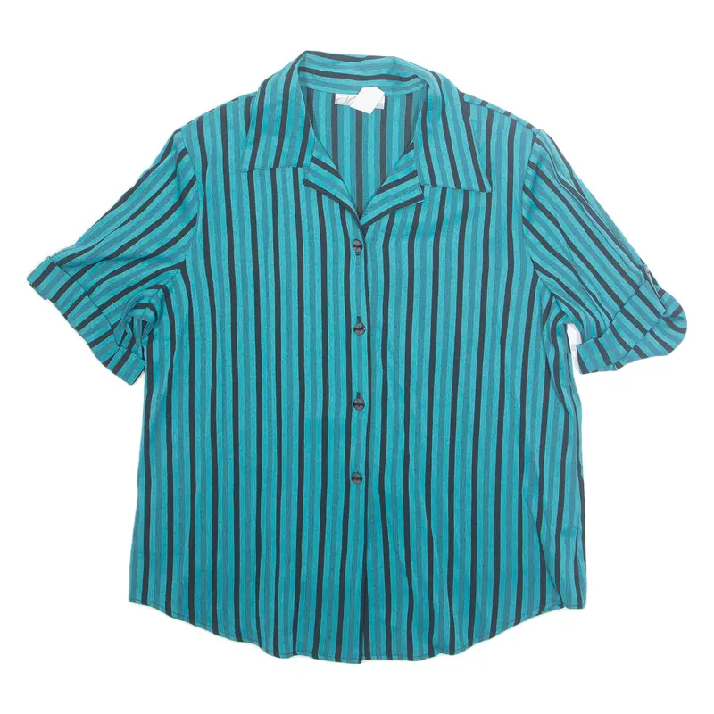 Dressbarn Womens Printed Shirt Blue Collared Striped L 1