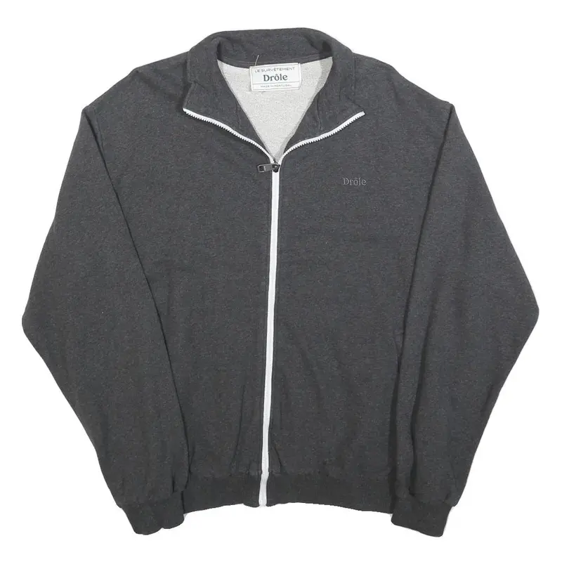 Drole Mens Charcoal Zip Up Jacket L Cotton Blend Plain Casual Zip Fastening 1