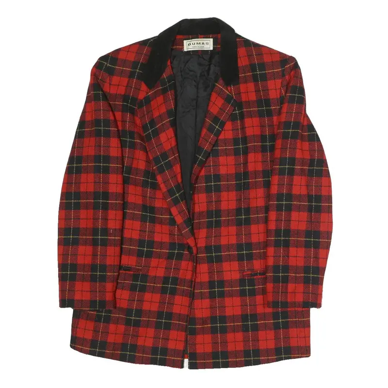Dumas Womens Red & Black Check Jacket M Polyester Blend Button Closure Classic 1