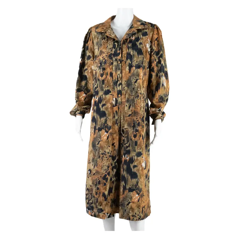 Dutch Diamond Dress Womens Shirt Dress Brown 90S Crazy Pattern Midi L 1