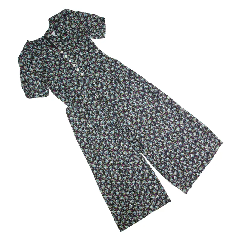 E D Michaels Womens Jumpsuit Black Floral 90S Wide-Leg M 1