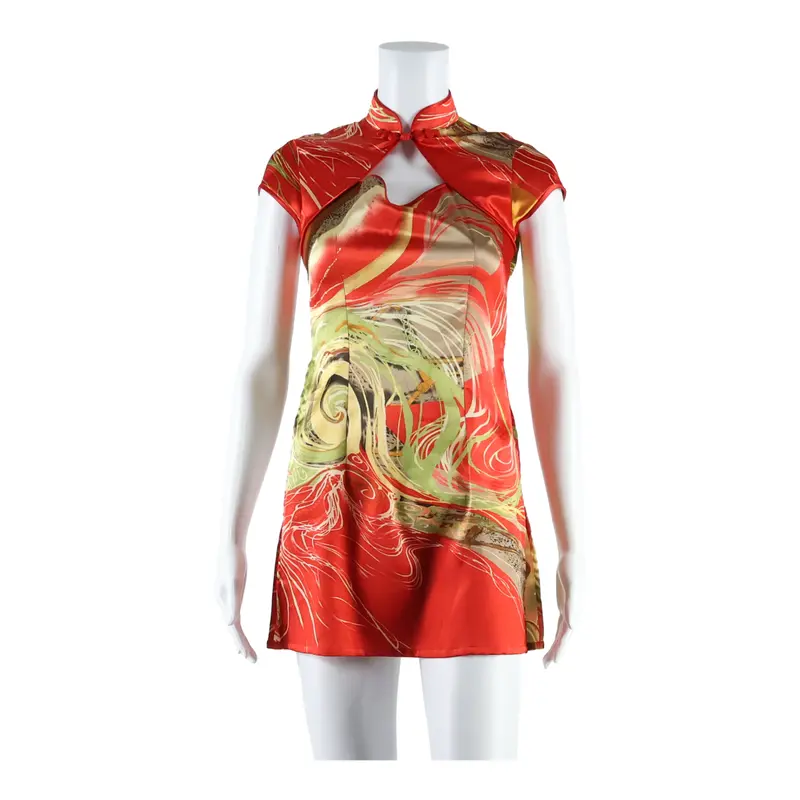 Eastern Inspired Womens Slip Dress Red Crazy Pattern Short Sleeve Short S 1