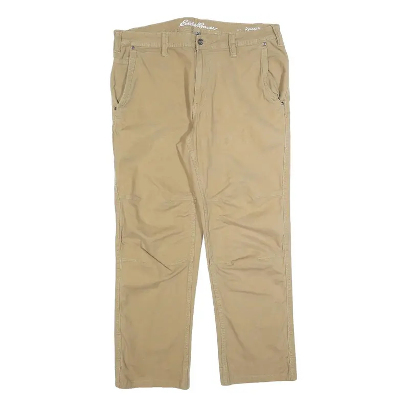 Eddie Bauer Mens Cotton Blend Beige Relaxed Straight Trousers W36 L30 Casual Zip 1