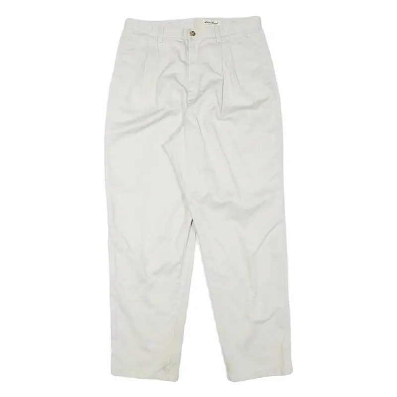 Eddie Bauer Mens Relaxed White Cotton Blend Trousers W30 L29 Classic Zip Closure 1
