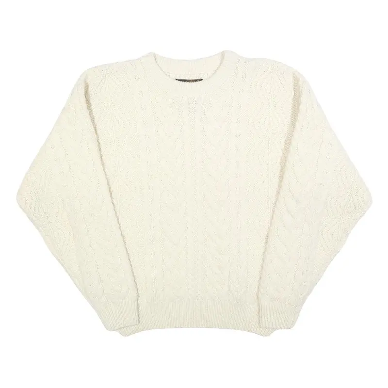 Eddie Bauer Womens Cream Plain Wool Cable Knit Crew Neck Jumper M Soft Warm 1