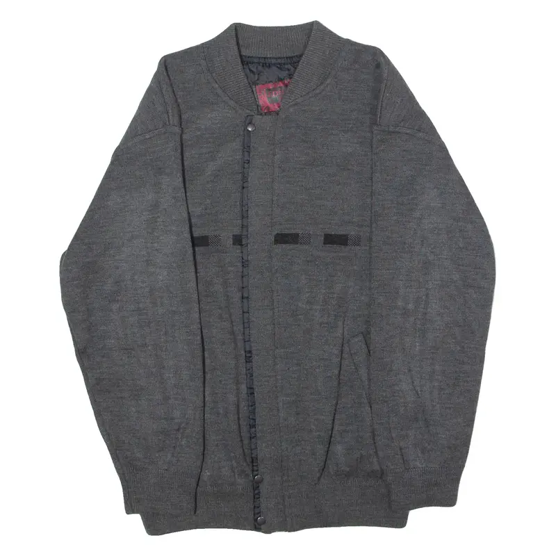 Edeler Mens Bomber Jacket Grey Knit 90S Striped M 1