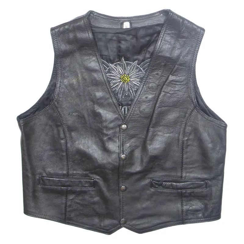 Edelweiss Riders& Friends Mens Biker Waistcoat Black Leather S 1