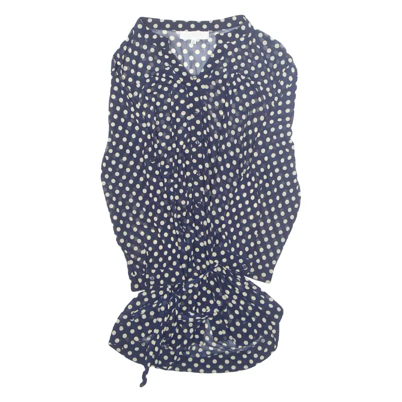Eden And Olivia Sheer Belted Womens Printed Blouse Blue 3/4 Sleeve Spotted M 1