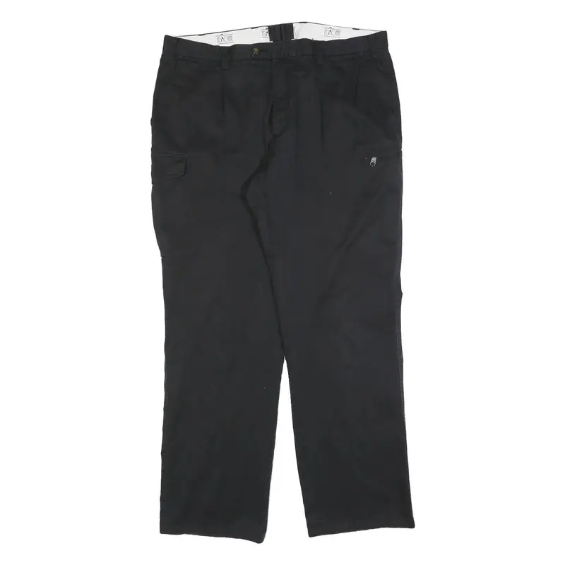 Edmonte Mens Cotton Blend Black Regular Fit Straight Trousers W40 L32 Casual Zip 1