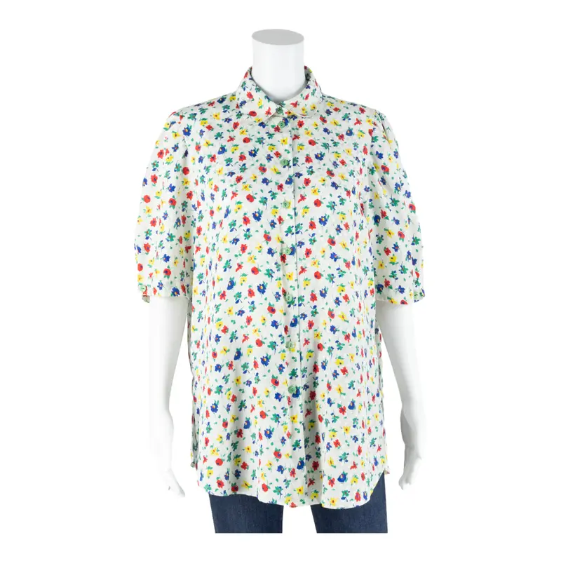 Eifie Womens Blouse Shirt White Collared Floral M 1