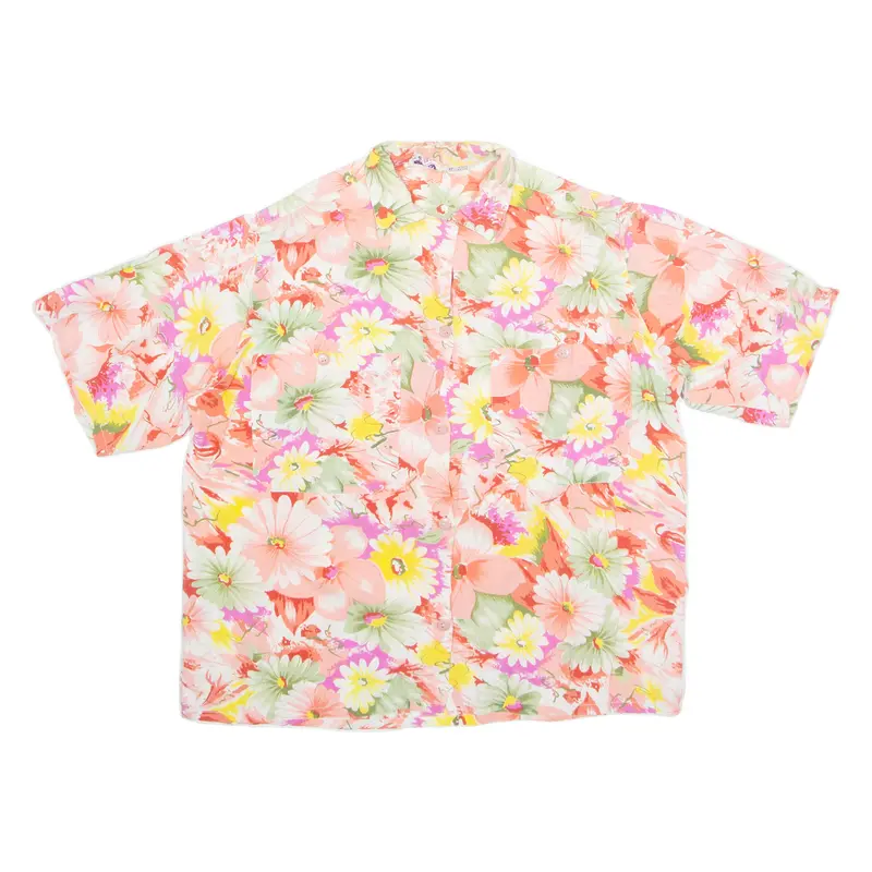 El-Saad Womens Printed Shirt Pink Collared Viscose Floral M 1