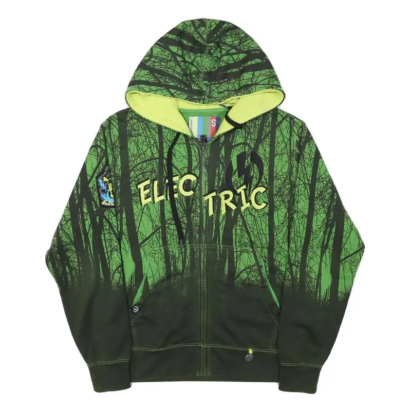 Electirc Mens Green & Black Printed Full Zip Hoodie S Electric Logo Tree Design 1