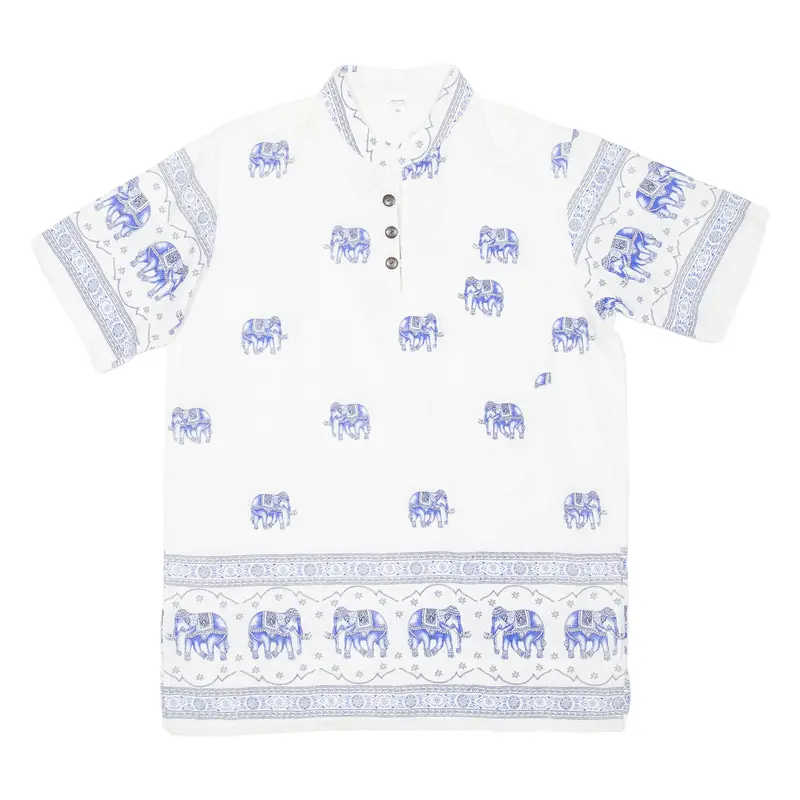 Elephant Print Mens Shirt White Xl 1