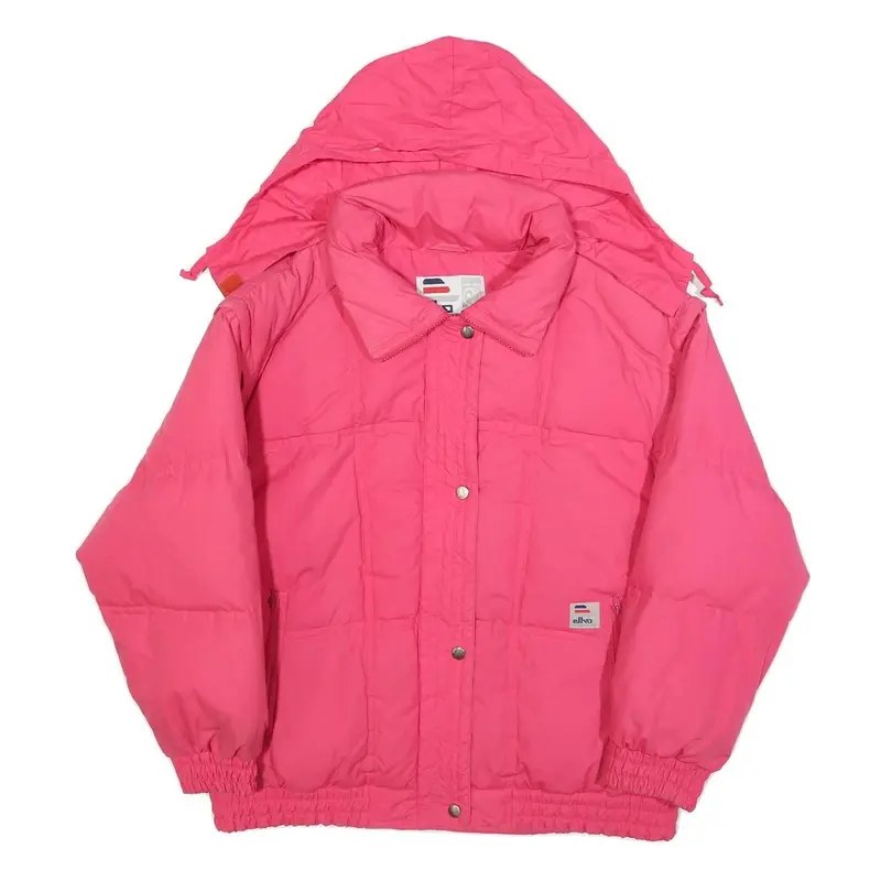 Elho Womens Pink Jacket L Polyester Blend Plain Zip Hooded Puffer Warm 1