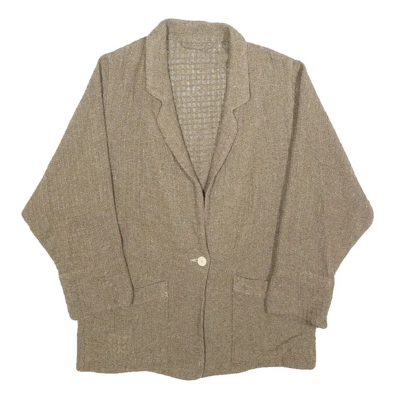 Elknot Womens Beige Linen Blend Jacket M Button Closure Loose Fit Casual 1