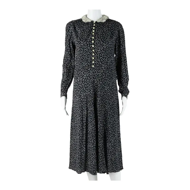 Elkont Womens Day Dress Blue Viscose Floral Long Sleeve Midi S 1