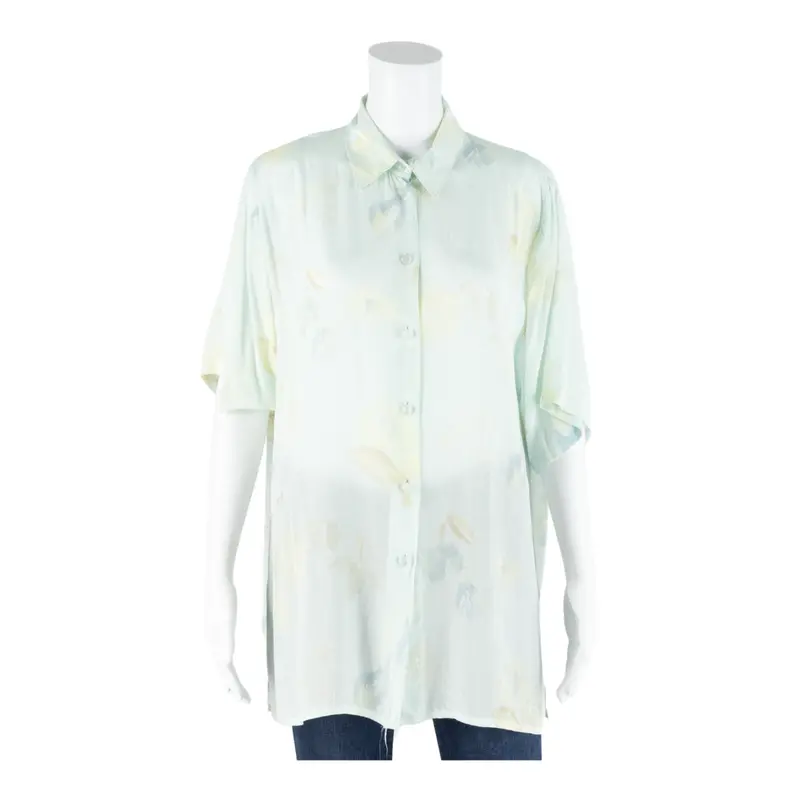 Ellegance Semi Sheer Womens Shirt Blue Collared Floral Uk 16 1