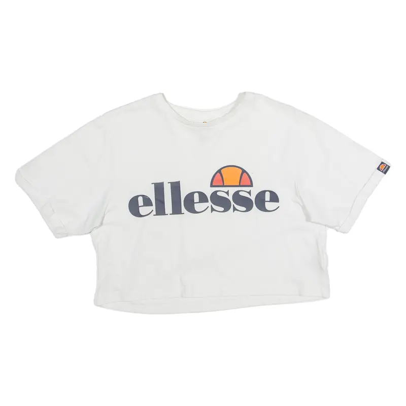 Ellesse Cropped Oversized Womens T-Shirt White Uk 8 1